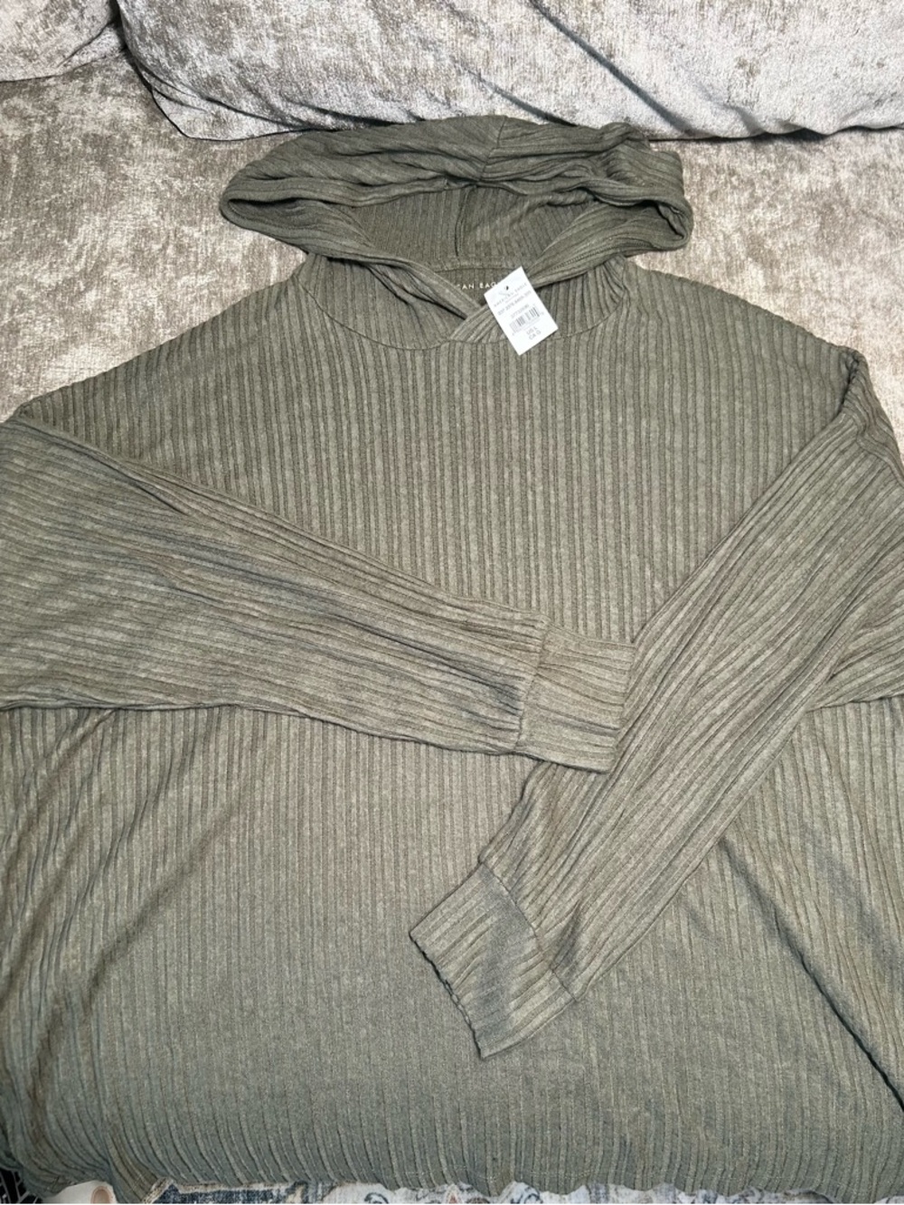 American Eagle Outfitters Ribbed Hoodie in Olive